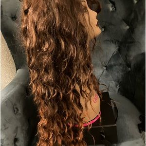 Dark 30 inch auburn curly fiber hair